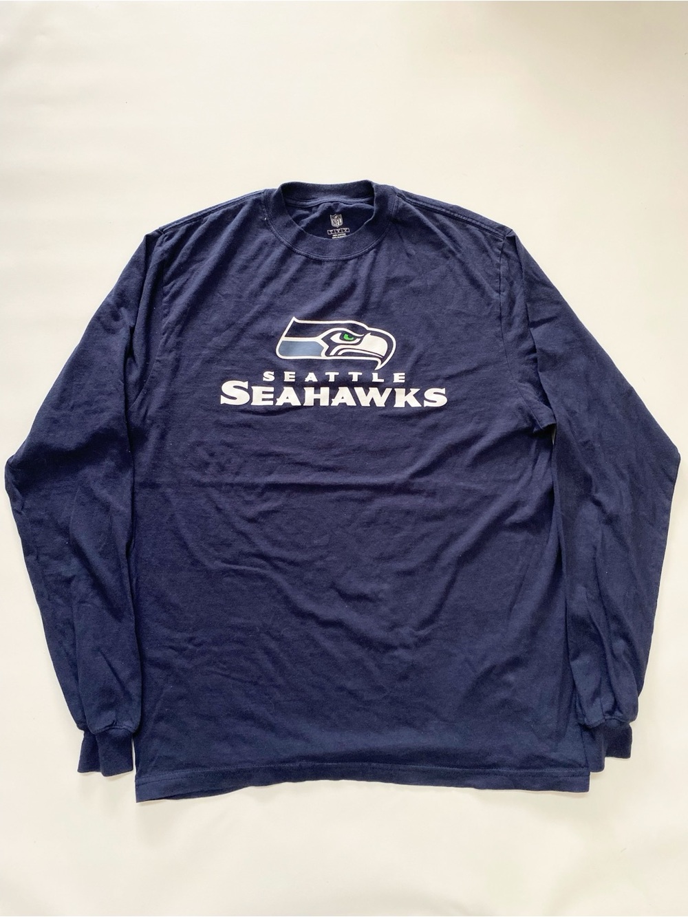 NFL Seattle Seahawks Navy Long-Sleeve Logo Tee, size large